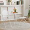 3-Piece Metal Bistro Set with Folding Chairs White Rattan-Style Patio Dining Set for Garden